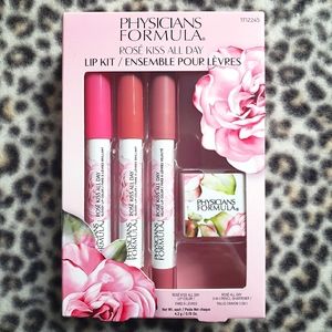 Physicians Formula Rose Kiss All Day Lip Kit Set (NIB)- 3 Lip Colors & Sharpener